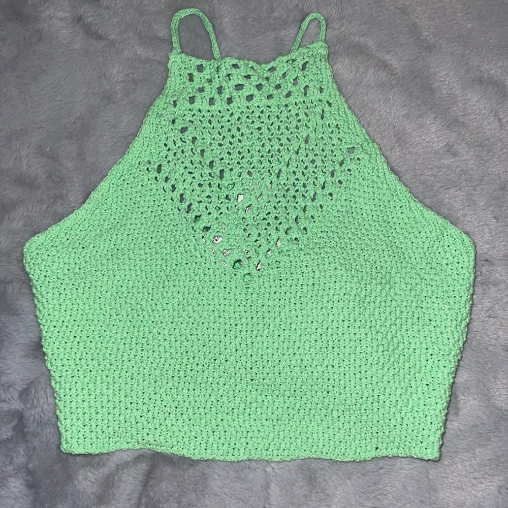 Pull and Bear Green Knit Crop Top Size Large